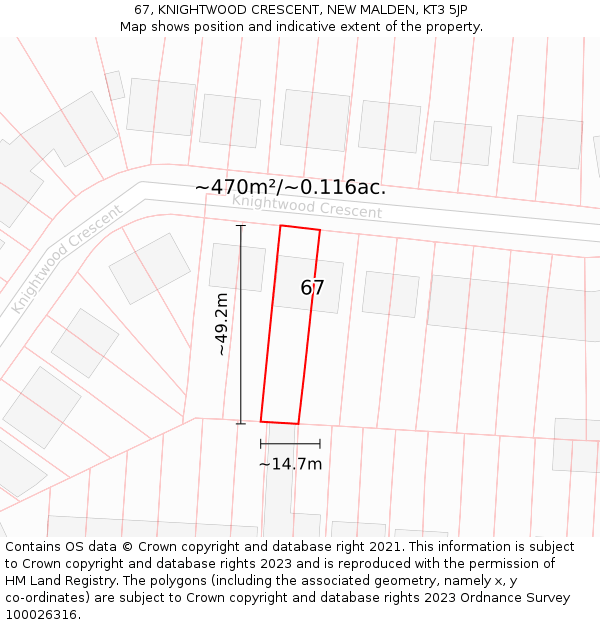 67, KNIGHTWOOD CRESCENT, NEW MALDEN, KT3 5JP: Plot and title map