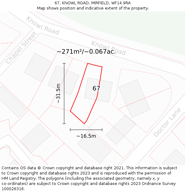 67, KNOWL ROAD, MIRFIELD, WF14 9RA: Plot and title map