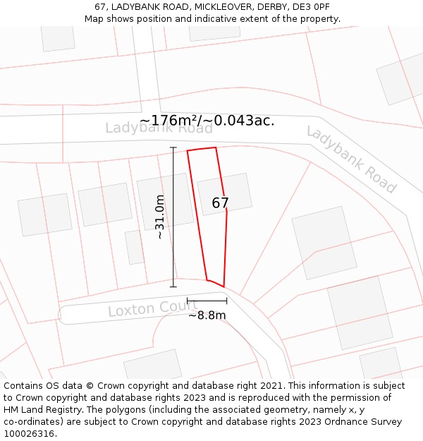 67, LADYBANK ROAD, MICKLEOVER, DERBY, DE3 0PF: Plot and title map