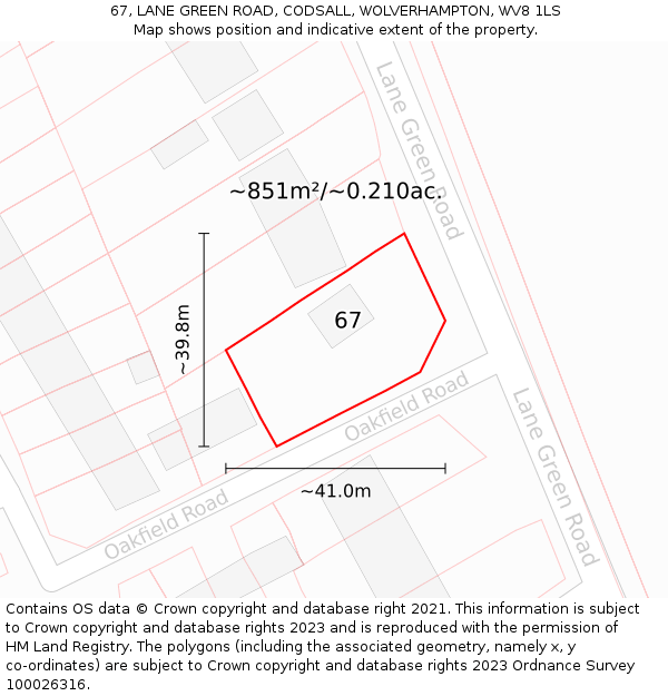 67, LANE GREEN ROAD, CODSALL, WOLVERHAMPTON, WV8 1LS: Plot and title map