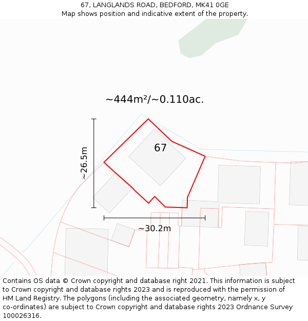 67, LANGLANDS ROAD, BEDFORD, MK41 0GE: Plot and title map