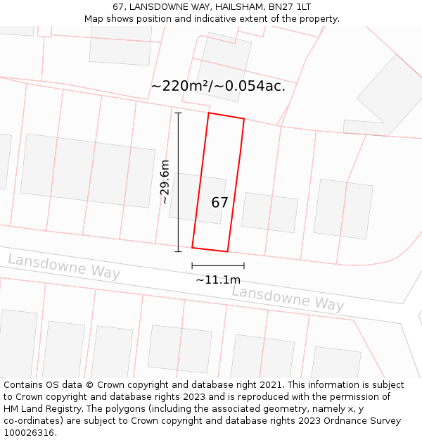 67, LANSDOWNE WAY, HAILSHAM, BN27 1LT: Plot and title map