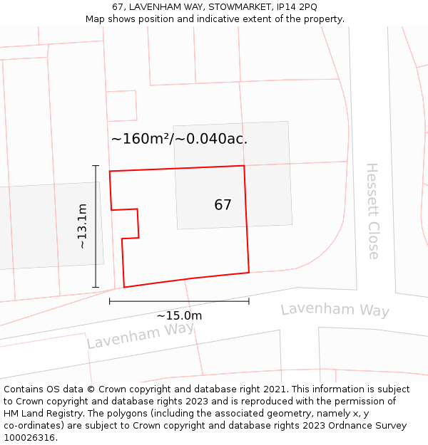 67, LAVENHAM WAY, STOWMARKET, IP14 2PQ: Plot and title map