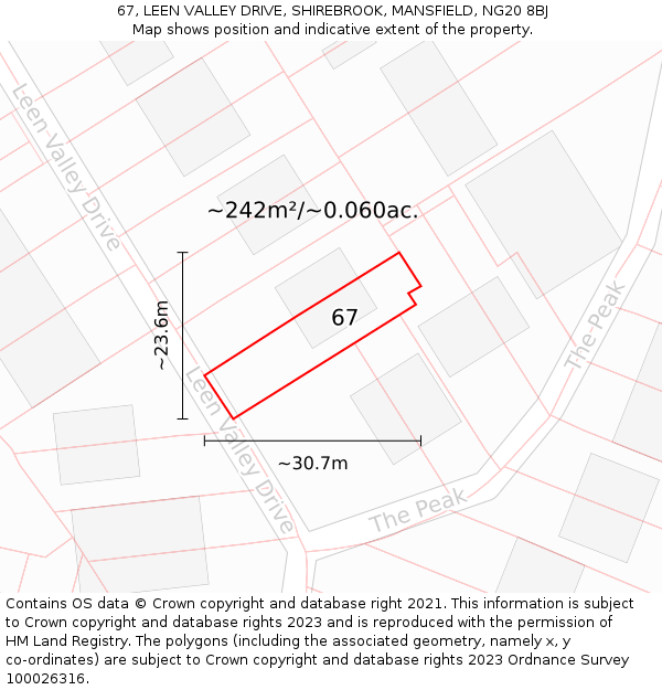 67, LEEN VALLEY DRIVE, SHIREBROOK, MANSFIELD, NG20 8BJ: Plot and title map