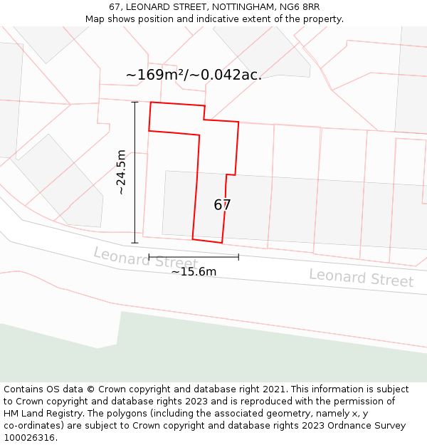 67, LEONARD STREET, NOTTINGHAM, NG6 8RR: Plot and title map