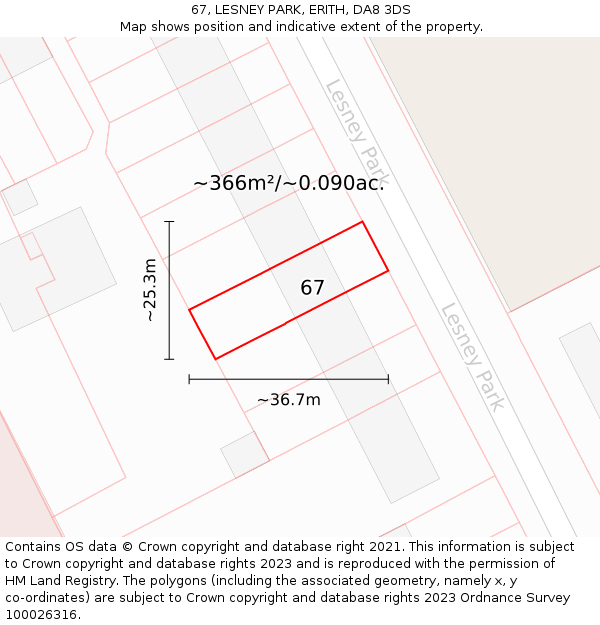 67, LESNEY PARK, ERITH, DA8 3DS: Plot and title map