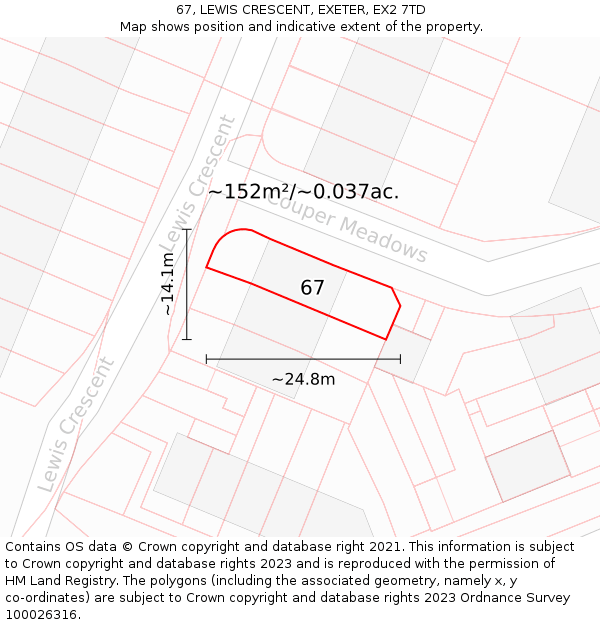 67, LEWIS CRESCENT, EXETER, EX2 7TD: Plot and title map
