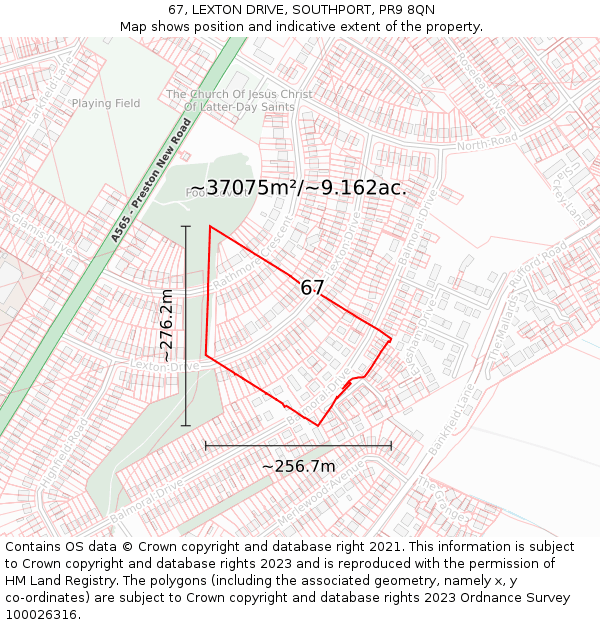 67, LEXTON DRIVE, SOUTHPORT, PR9 8QN: Plot and title map