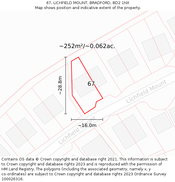 67, LICHFIELD MOUNT, BRADFORD, BD2 1NX: Plot and title map