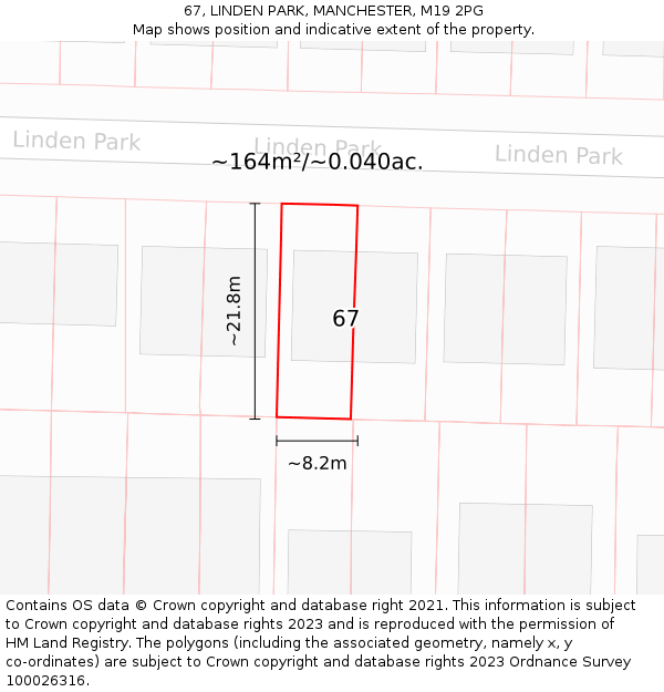 67, LINDEN PARK, MANCHESTER, M19 2PG: Plot and title map