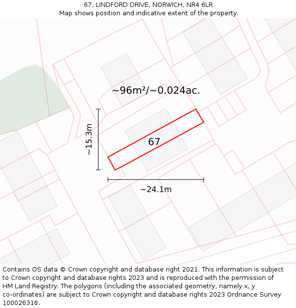 67, LINDFORD DRIVE, NORWICH, NR4 6LR: Plot and title map