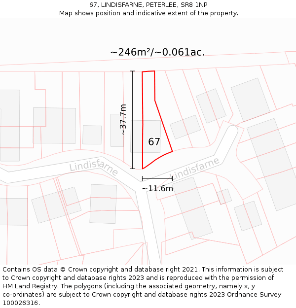 67, LINDISFARNE, PETERLEE, SR8 1NP: Plot and title map