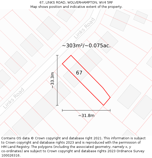 67, LINKS ROAD, WOLVERHAMPTON, WV4 5RF: Plot and title map