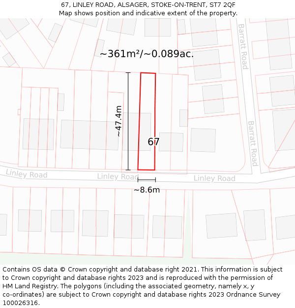 67, LINLEY ROAD, ALSAGER, STOKE-ON-TRENT, ST7 2QF: Plot and title map