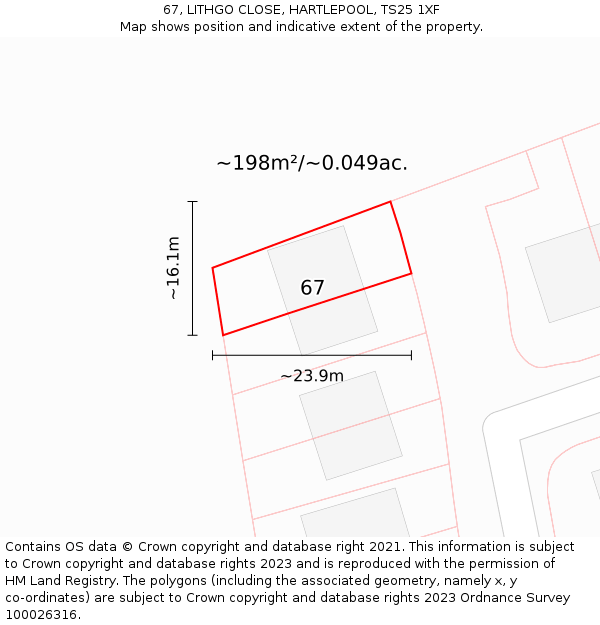 67, LITHGO CLOSE, HARTLEPOOL, TS25 1XF: Plot and title map