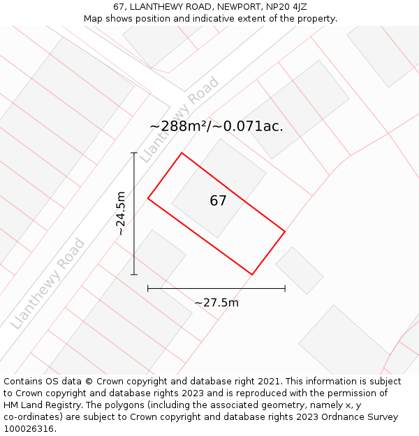 67, LLANTHEWY ROAD, NEWPORT, NP20 4JZ: Plot and title map
