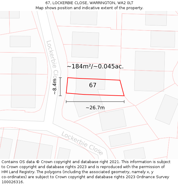 67, LOCKERBIE CLOSE, WARRINGTON, WA2 0LT: Plot and title map