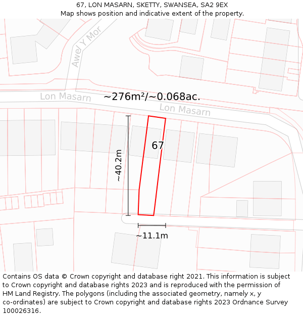 67, LON MASARN, SKETTY, SWANSEA, SA2 9EX: Plot and title map