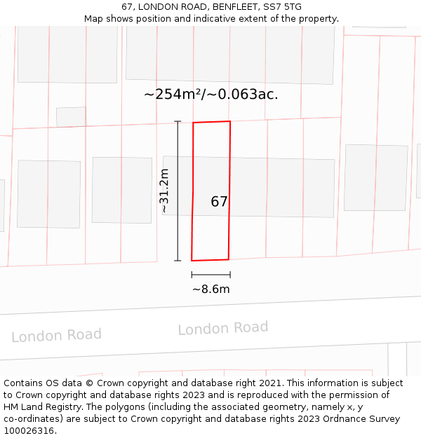 67, LONDON ROAD, BENFLEET, SS7 5TG: Plot and title map