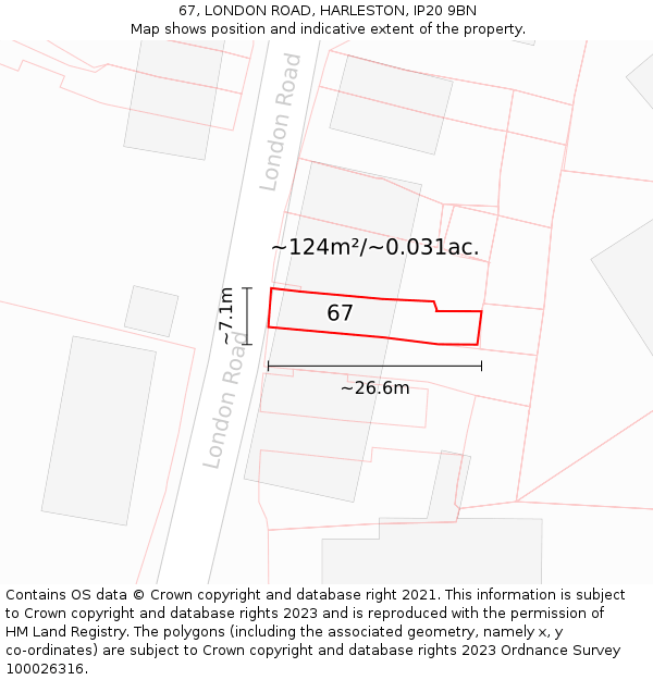 67, LONDON ROAD, HARLESTON, IP20 9BN: Plot and title map