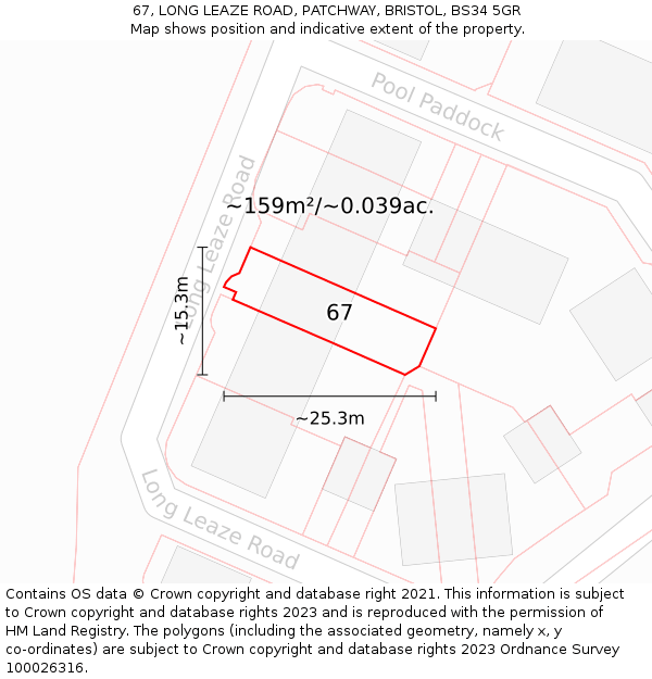 67, LONG LEAZE ROAD, PATCHWAY, BRISTOL, BS34 5GR: Plot and title map