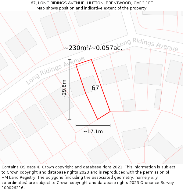 67, LONG RIDINGS AVENUE, HUTTON, BRENTWOOD, CM13 1EE: Plot and title map