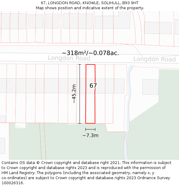 67, LONGDON ROAD, KNOWLE, SOLIHULL, B93 9HT: Plot and title map