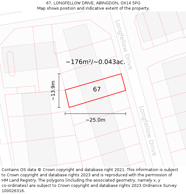 67, LONGFELLOW DRIVE, ABINGDON, OX14 5PG: Plot and title map