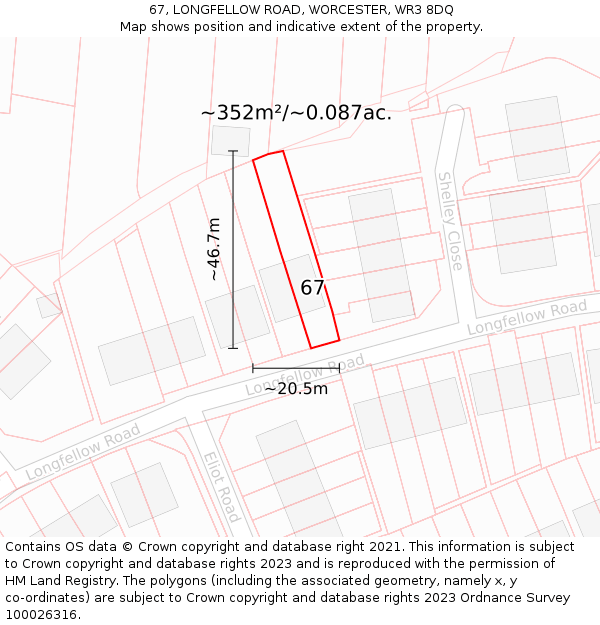 67, LONGFELLOW ROAD, WORCESTER, WR3 8DQ: Plot and title map