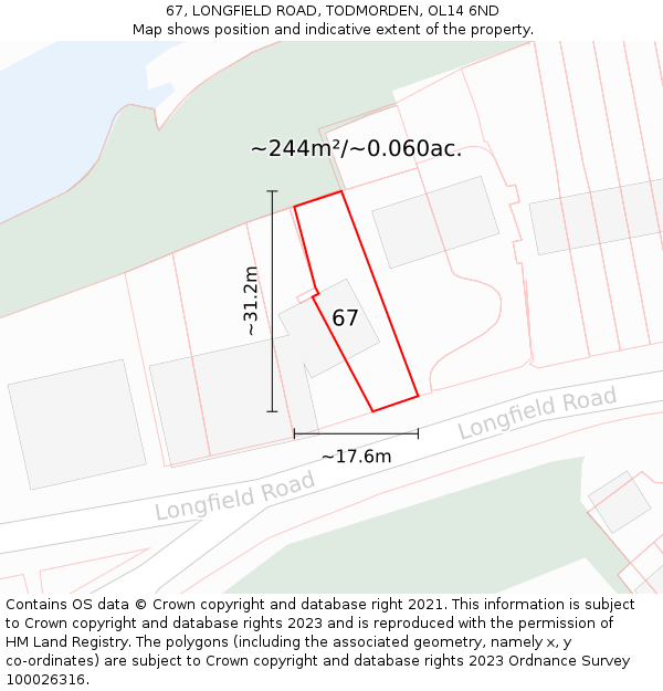 67, LONGFIELD ROAD, TODMORDEN, OL14 6ND: Plot and title map