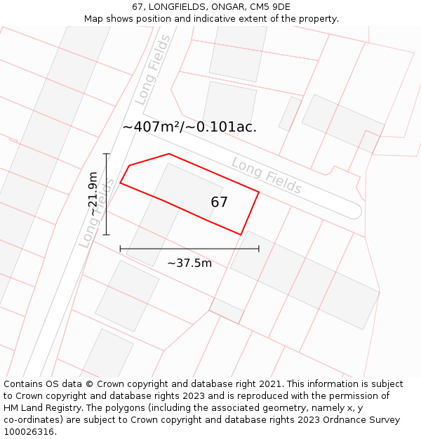 67, LONGFIELDS, ONGAR, CM5 9DE: Plot and title map
