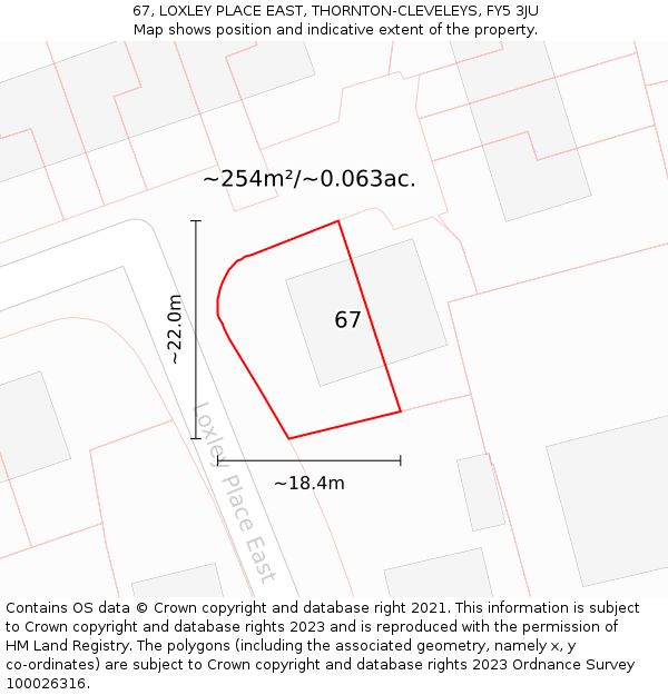 67, LOXLEY PLACE EAST, THORNTON-CLEVELEYS, FY5 3JU: Plot and title map