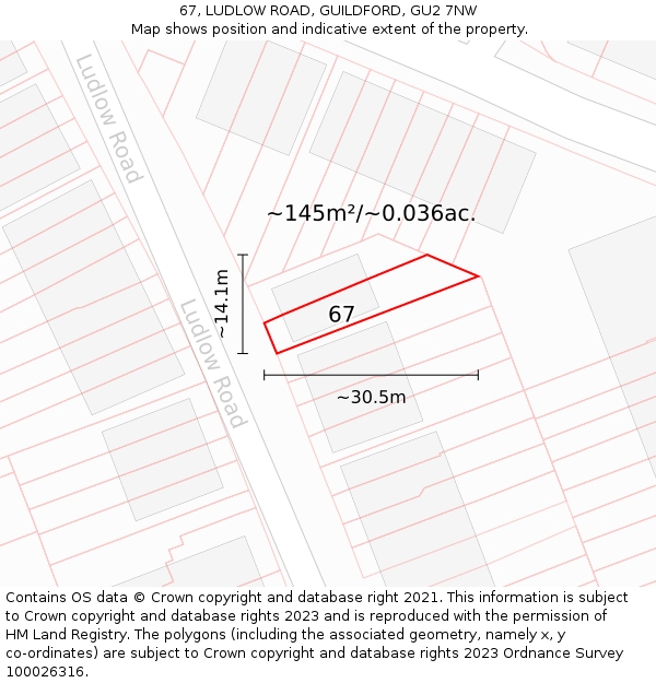 67, LUDLOW ROAD, GUILDFORD, GU2 7NW: Plot and title map