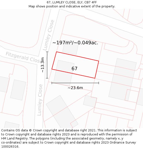 67, LUMLEY CLOSE, ELY, CB7 4FF: Plot and title map