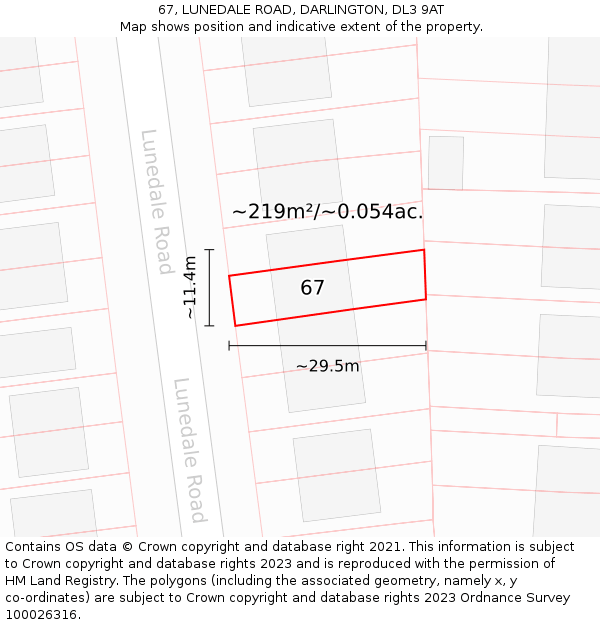 67, LUNEDALE ROAD, DARLINGTON, DL3 9AT: Plot and title map