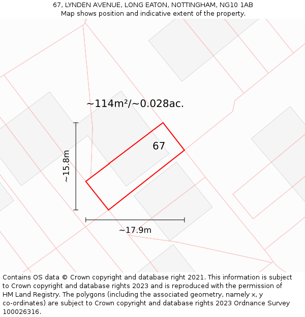 67, LYNDEN AVENUE, LONG EATON, NOTTINGHAM, NG10 1AB: Plot and title map