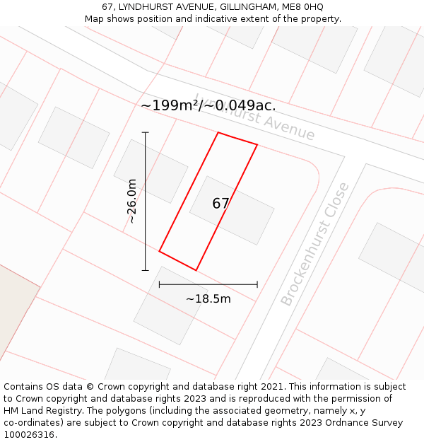 67, LYNDHURST AVENUE, GILLINGHAM, ME8 0HQ: Plot and title map