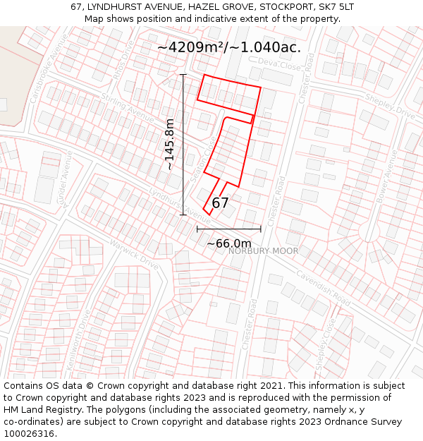 67, LYNDHURST AVENUE, HAZEL GROVE, STOCKPORT, SK7 5LT: Plot and title map