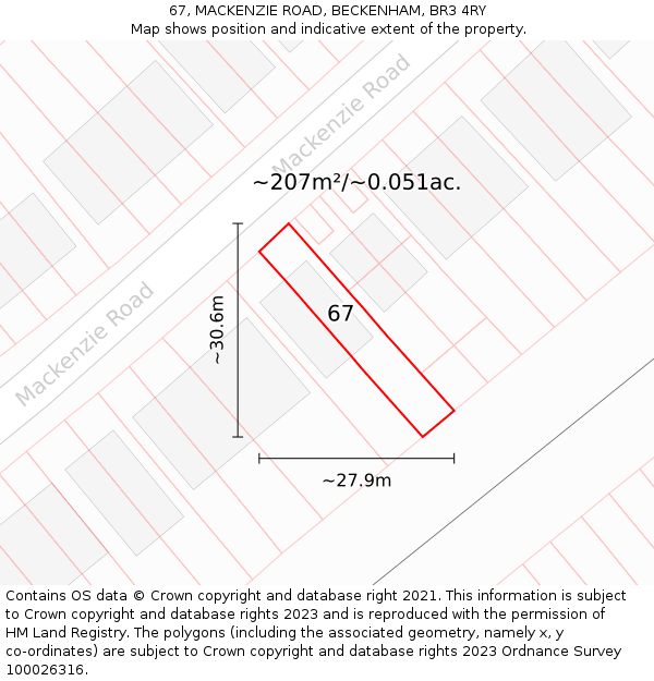 67, MACKENZIE ROAD, BECKENHAM, BR3 4RY: Plot and title map
