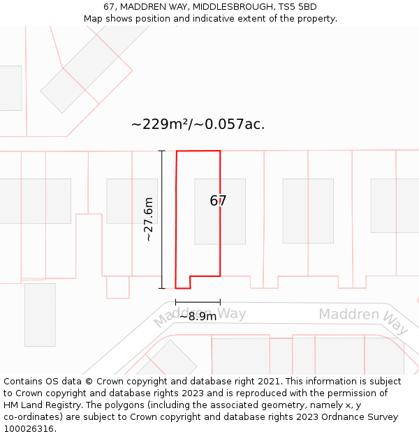 67, MADDREN WAY, MIDDLESBROUGH, TS5 5BD: Plot and title map