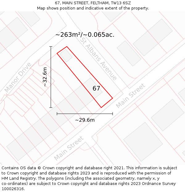 67, MAIN STREET, FELTHAM, TW13 6SZ: Plot and title map