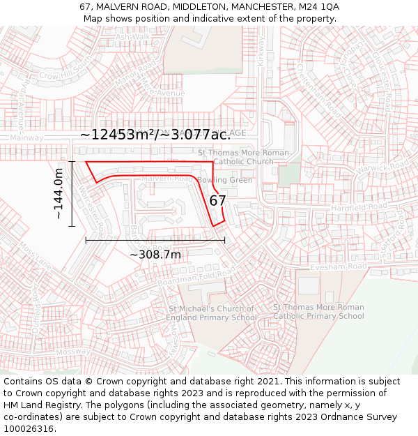 67, MALVERN ROAD, MIDDLETON, MANCHESTER, M24 1QA: Plot and title map
