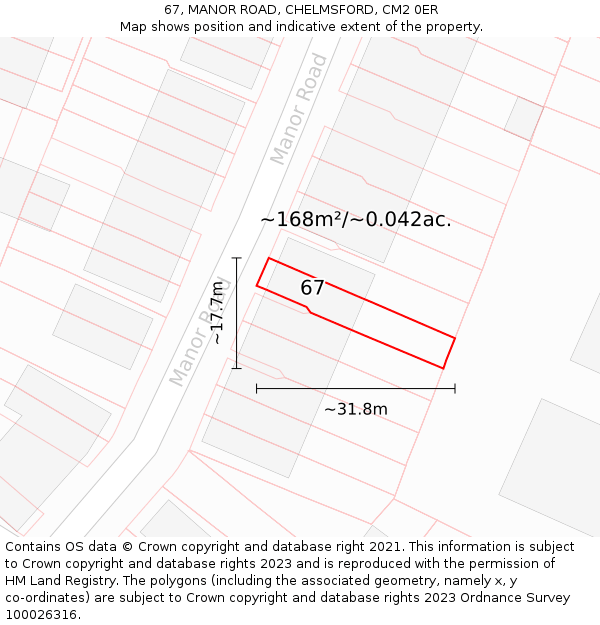 67, MANOR ROAD, CHELMSFORD, CM2 0ER: Plot and title map