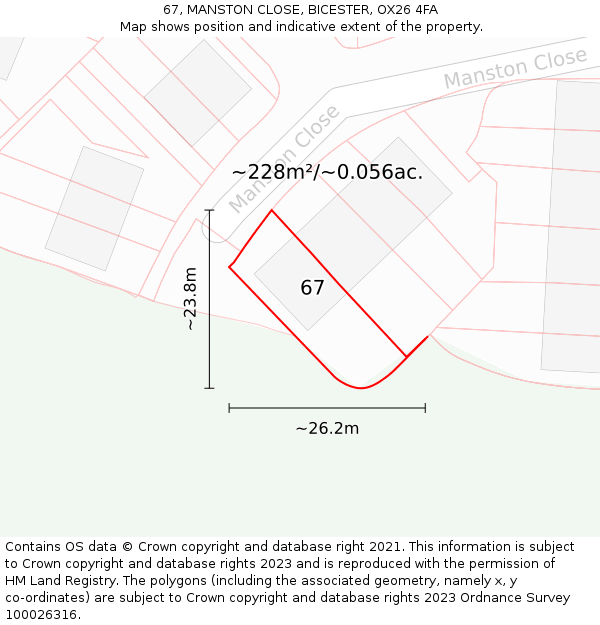 67, MANSTON CLOSE, BICESTER, OX26 4FA: Plot and title map