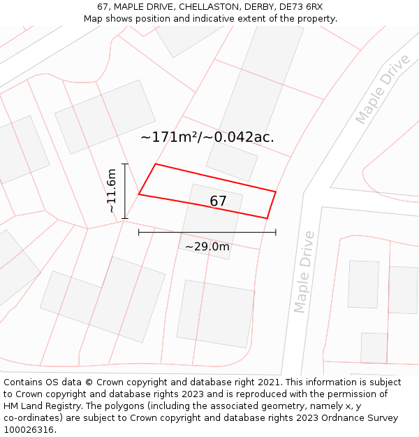 67, MAPLE DRIVE, CHELLASTON, DERBY, DE73 6RX: Plot and title map