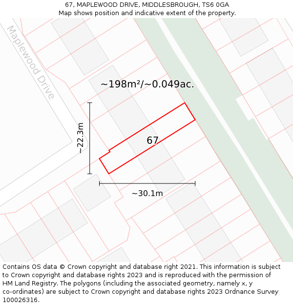 67, MAPLEWOOD DRIVE, MIDDLESBROUGH, TS6 0GA: Plot and title map