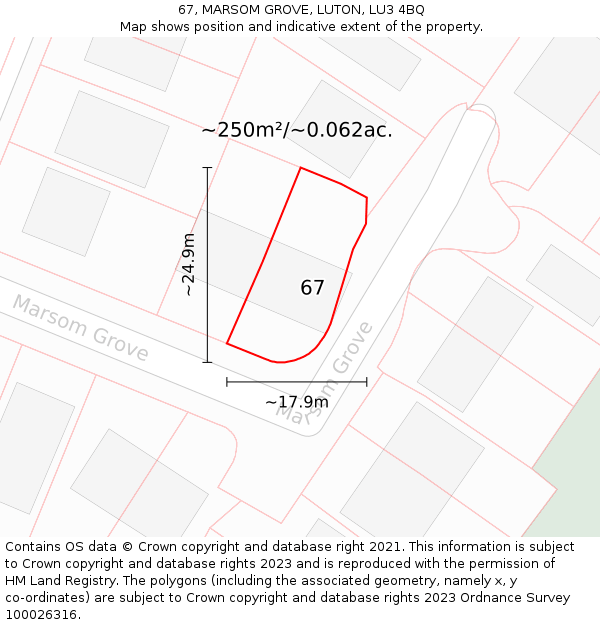67, MARSOM GROVE, LUTON, LU3 4BQ: Plot and title map