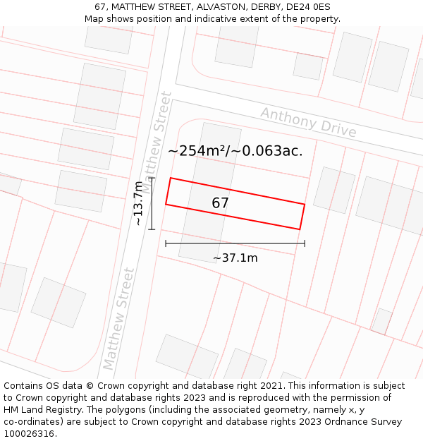 67, MATTHEW STREET, ALVASTON, DERBY, DE24 0ES: Plot and title map