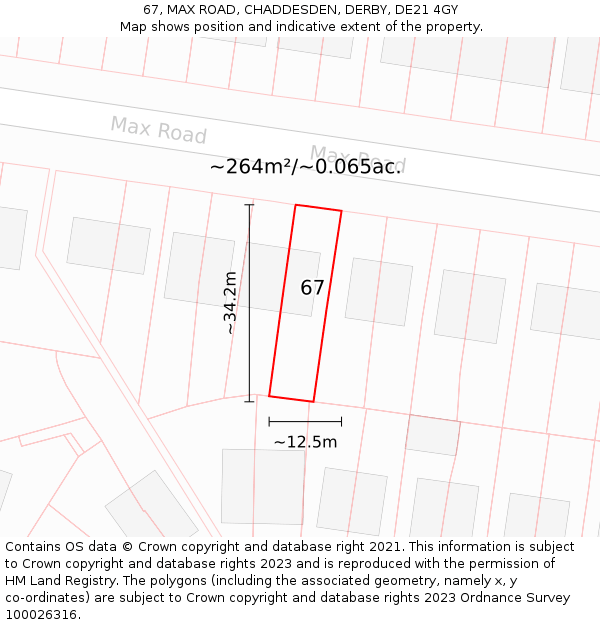 67, MAX ROAD, CHADDESDEN, DERBY, DE21 4GY: Plot and title map