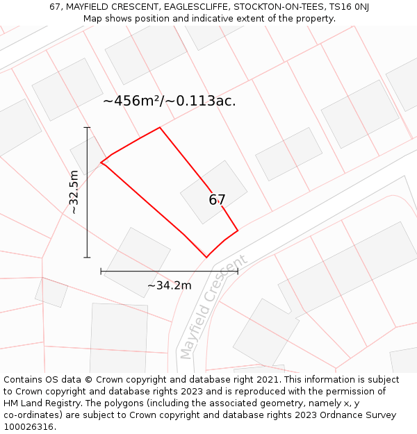 67, MAYFIELD CRESCENT, EAGLESCLIFFE, STOCKTON-ON-TEES, TS16 0NJ: Plot and title map